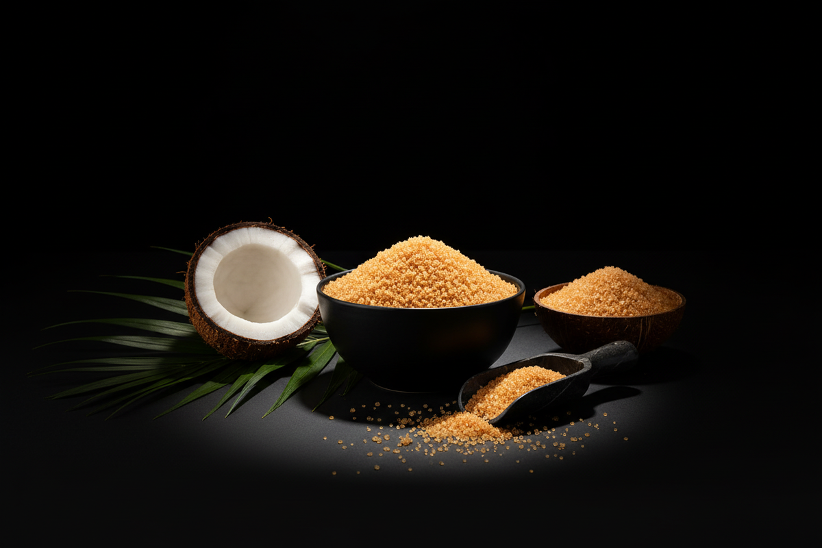 Coconut Sugar – Dramatic Black Background